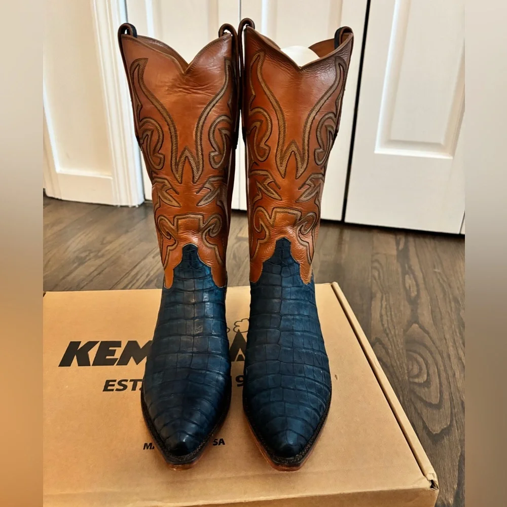 Kemo Sabe Dundee Blue Suede Caiman Boots - Size 9.5M - Picture 3 of 6
